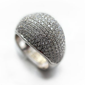 Pave Diamond Ring, Gold BIG Bling White Diamond ring, Pave Dome Brilliant Diamonds, chuncky Statement Cocktail Ring