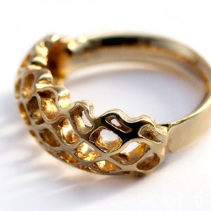 Waben Sie-Ring, Goldring, Biene-Ring, sechseckigen Ring, einzigartige Verlobungsring, Natur inspiriert, geometrische Ring, Matrix-ring