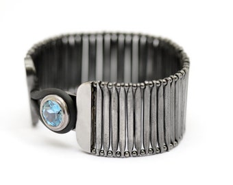 Black plated sterling silver bracelet, blue aquamarine gemstone