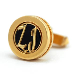 Initials Cufflinks Custom Wedding groom Cuff links, Date and Initials Cufflinks, Monogram Personalized anniversary gift Golden black onyx