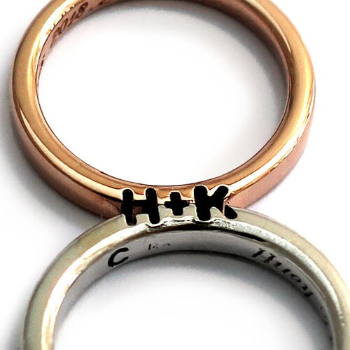 Initials Matching Set Promise Ring in Rose Gold Heart Wedding Etsy