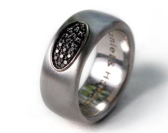 Black diamond ring, Mens wedding band, Unisex Engagement Minimalists Promise Band, Custom 14K White Gold Rings