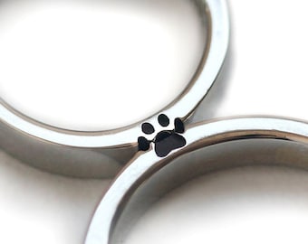 Couple Ring Set, Men Platinum Wedding Band, Matching Ring, Platinum ring Set, Animal Lover Jewelry, Cat Wedding Ring, Geek Wedding ring