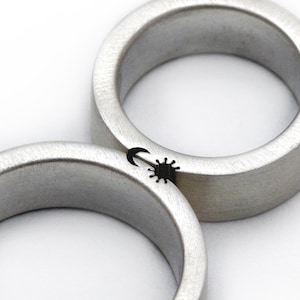Anillo de boda conjunto de plata esterlina, sol y anillo lunar, anillos de boda personalizados, anillos de promesa, anillos de compromiso, anillos de boda para hombre, 7 mm de ancho
