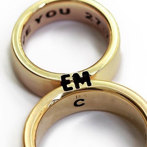 Matching Wedding Bands, Couple Ring Set, His and Hers Wedding Rings, 14k Yellow Gold Wedding Band, Wide Band Gold, Initial Custom Jewelry