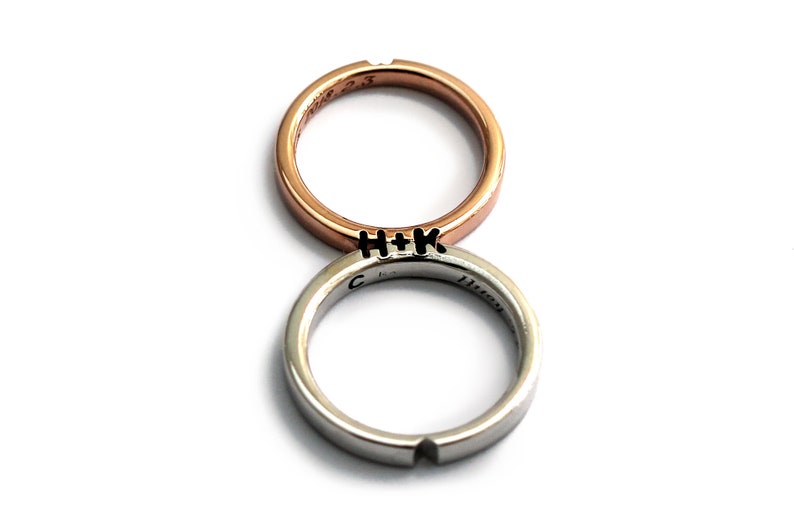 Initials Matching Set Promise Ring in Rose Gold Heart Wedding Etsy