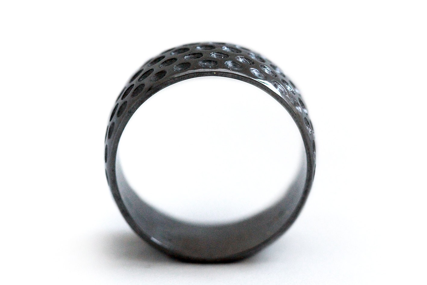Unique Black Wedding Band, 14k Black Gold, Golf Ball Ring
