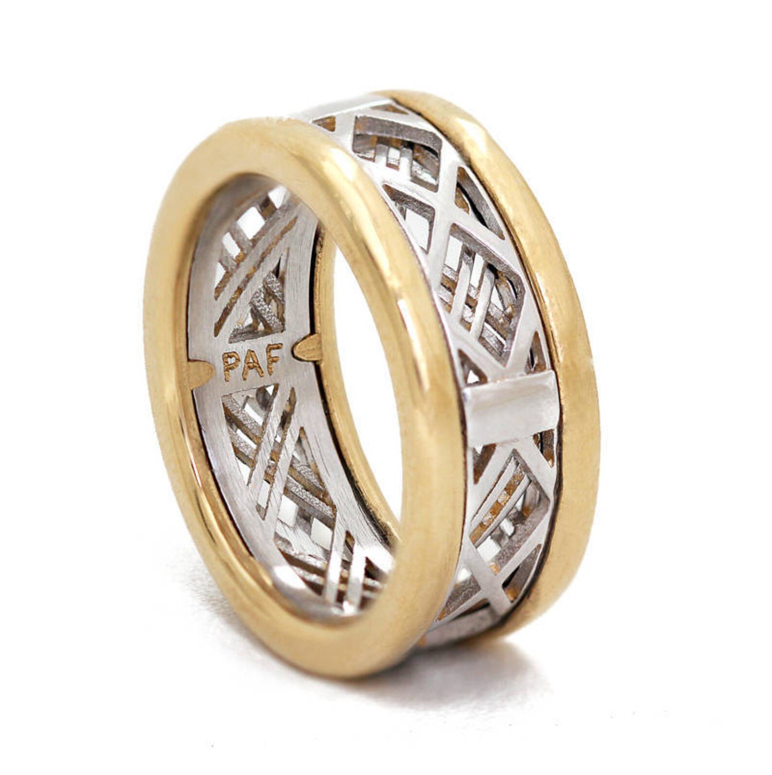 Custom Promise Ring Him + Her, Unique Grid Man's Wedding Band, Two Tone — free download