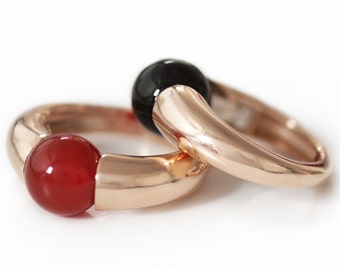 Red stone ring in rose gold  simple ring design, Solitaire Gemstone Ring, agate ring, minimalist ring  by Cadi jewelry