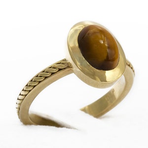 Solid gold Tiger Eye ring, Unique Engagement Ring, Burnt orange ring, Solitaire Gold ring, Bohemian promise ring image 1