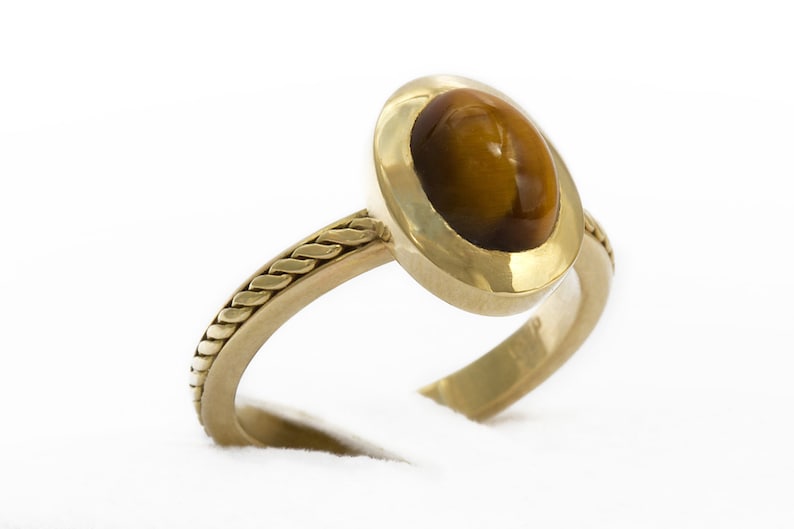 Solid gold Tiger Eye ring, Unique Engagement Ring, Burnt orange ring, Solitaire Gold ring, Bohemian promise ring image 1