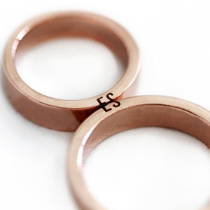 Matching initial couple rings 14k Rose gold, Unique Mens Wedding band set with customized and personalize letters, Rose gold ring wide