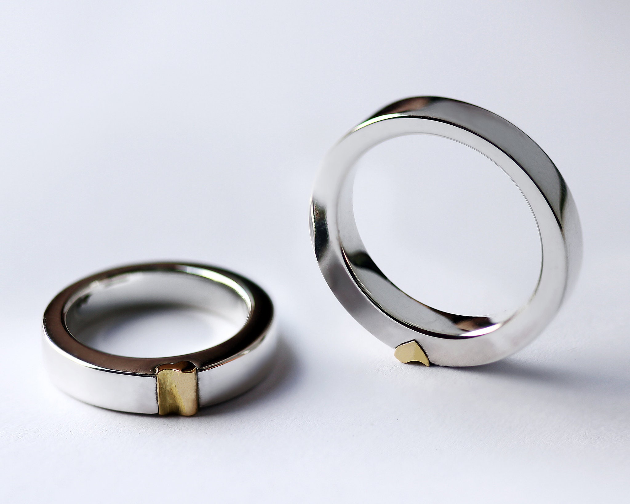 Magnet Split Heart Ring Set His and Her Promise Ring Matching Wedding Bands Gold and Silver Wedding Bands Promise Ring for Couples Cadi Etsy