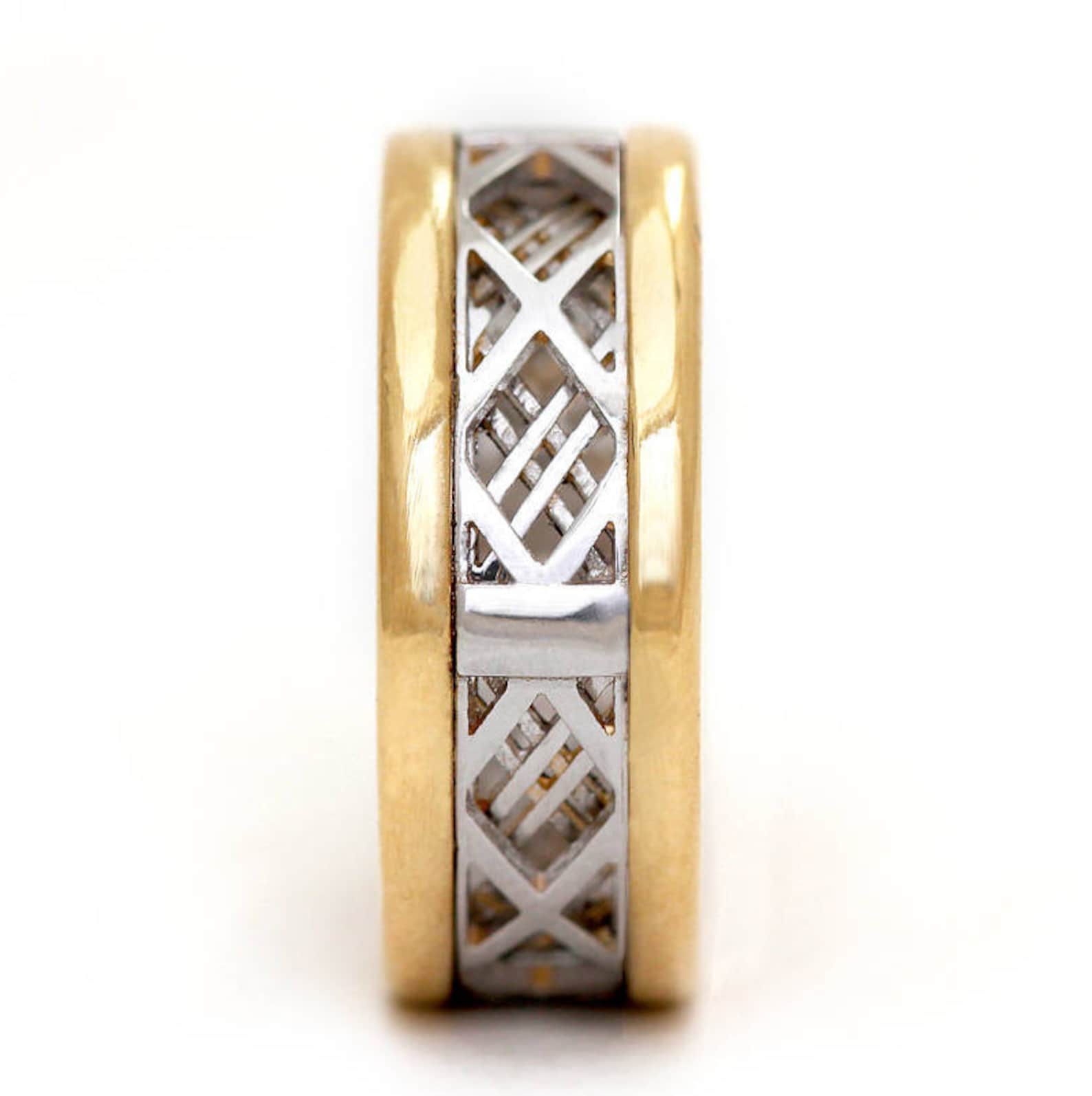 Custom Promise Ring Him + Her, Unique Grid Man's Wedding Band, Two Tone — free download