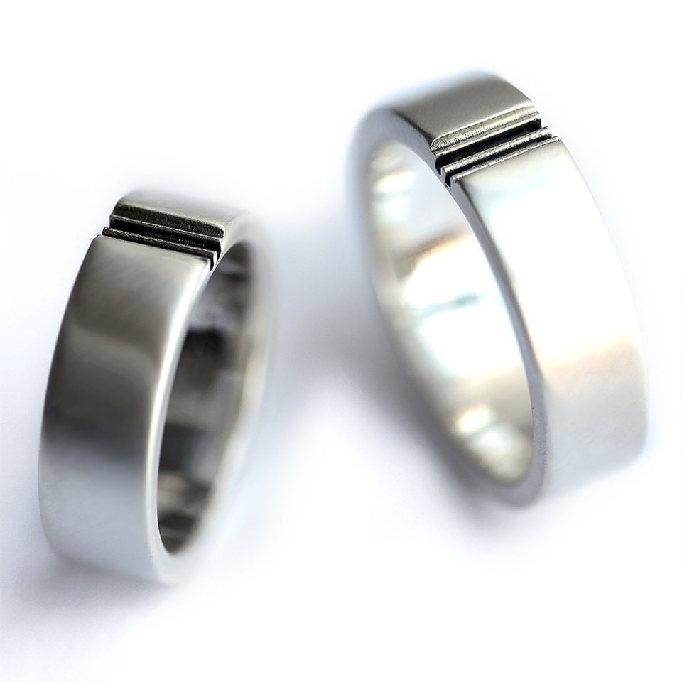 Puzzle Wedding Band, Silver Couple Ring Set, His and Her Promise Rings ...