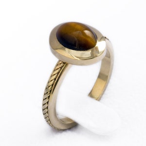 Solid gold Tiger Eye ring, Unique Engagement Ring, Burnt orange ring, Solitaire Gold ring, Bohemian promise ring image 4