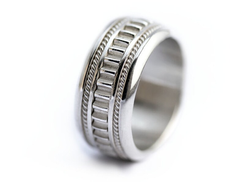 Mens Silver Wedding Band, Wedding Ring , Modern Ring, Filigree Ring for ...