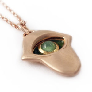 Naszyjnik Hamsa, naszyjnik Kabbalah, zielony naszyjnik z kamieni Hams, naszyjnik Hamsa z różowego złota, naszyjnik z zawieszkami, naszyjnik z ręką Hamsa, złe oko
