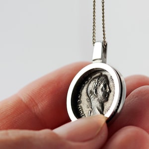 Coin necklace with a Roman Emperor in sterling silver and black finish