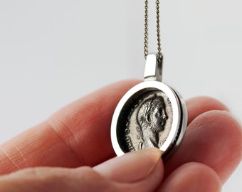 Coin necklace with a Roman Emperor in sterling silver and black finish