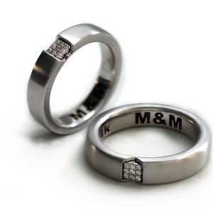 Promise Rings for Couples, Mens Wedding Band, Matching Wedding Bands, Heart Personalized Unique Couples ring Set for Him and Her, Solid Gold