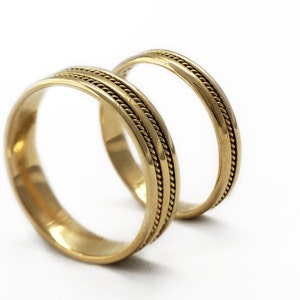 Gold filigree wedding ring sets Braided bands Wedding band for men Filigree handmade rings Wedding bands-Unique bands Matching bands image 5
