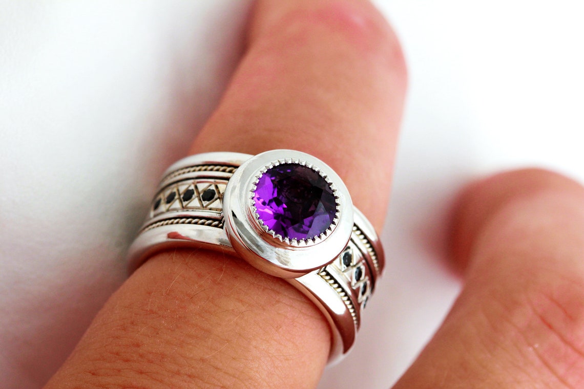 Amethyst Engagement Ring Rings for Men Amethyst Ring Gold Etsy