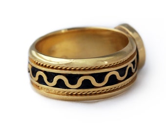 14K刻印ゴールドリング 黒い石付き 黒い石の付いたゴールドの指輪、代わりの婚約指輪、プロミス