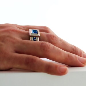 Ring for men and women Aquamarine gemstone with blue enamel in sterling silver jewelry gift image 5