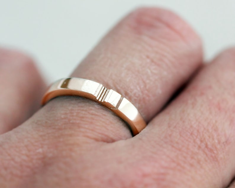 Black and Rose Gold Mens Wedding Band, Sun & Moon Ring Set, 14k Rose Gold Wedding Band, Matching Promise Ring, Couple Ring Set, Groove Ring image 4