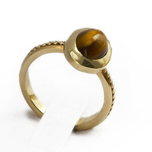 Solid gold Tiger Eye ring, Unique Engagement Ring, Burnt orange ring, Solitaire Gold ring, Bohemian promise ring image 2