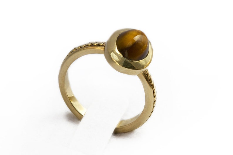 Solid gold Tiger Eye ring, Unique Engagement Ring, Burnt orange ring, Solitaire Gold ring, Bohemian promise ring image 2