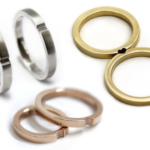 Matching Rings his and Her, Couples Ring Set, Split Heart Band, Silver ...