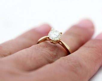 Unique engagement ring, 14k gold and Round 1.00 CT GSI1 diamond, Flower gold engagement ring, Simple diamond ring, Vintage ring, love ring