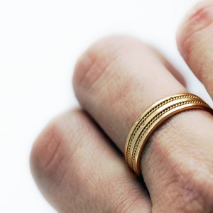 Gold filigree wedding ring sets Braided bands Wedding band for men Filigree handmade rings Wedding bands-Unique bands Matching bands image 3