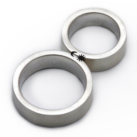 Wedding Ring Set Sterling Silver Sun and Moon Ring Personalized