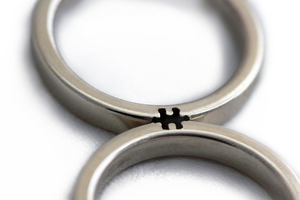 Unique Wedding Rings Him and Her Bands Puzzle Matching Etsy