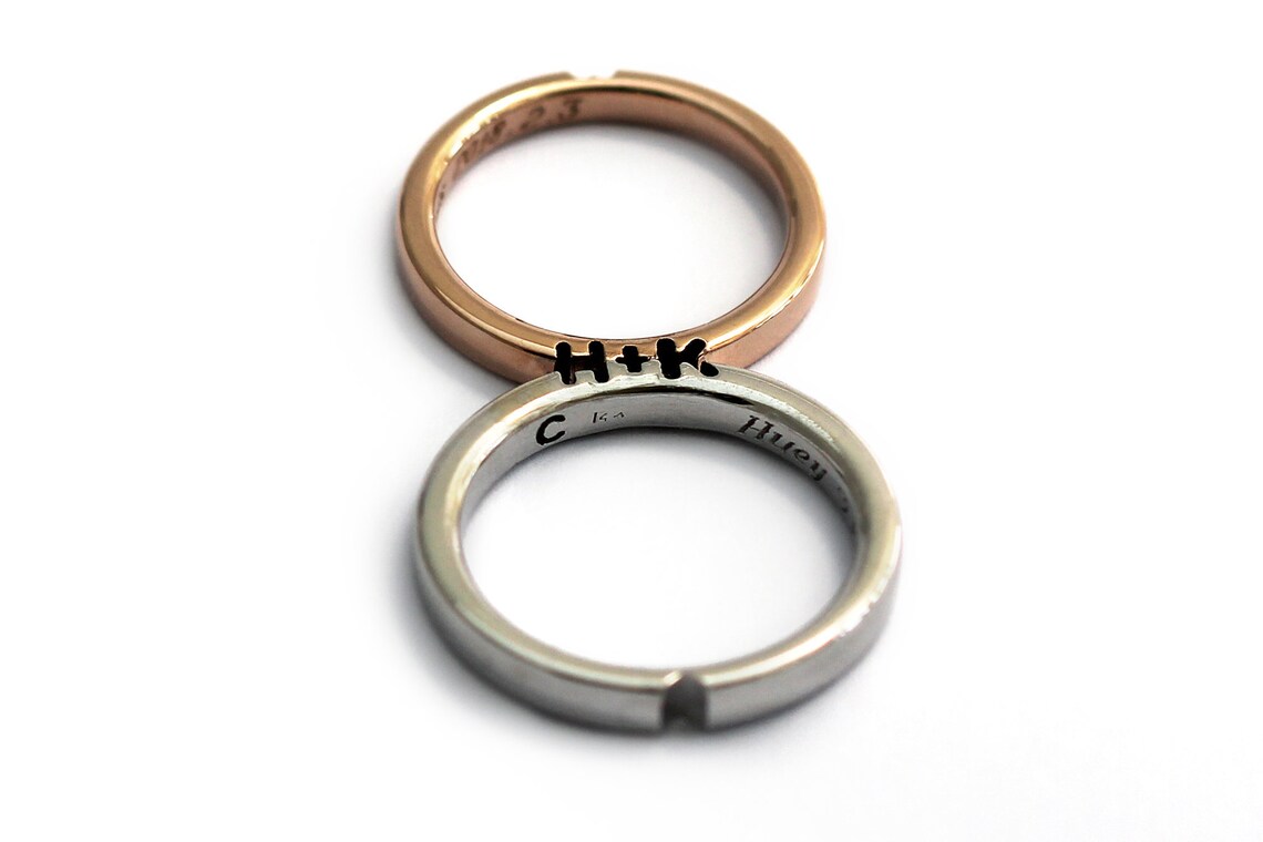 Initials Matching Set Promise Ring in Rose Gold Heart Wedding Etsy