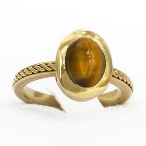 Solid gold Tiger Eye ring, Unique Engagement Ring, Burnt orange ring, Solitaire Gold ring, Bohemian promise ring image 3