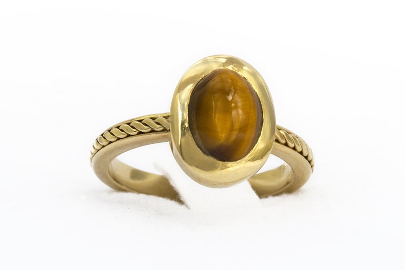 Solid gold Tiger Eye ring, Unique Engagement Ring, Burnt orange ring, Solitaire Gold ring, Bohemian promise ring image 3