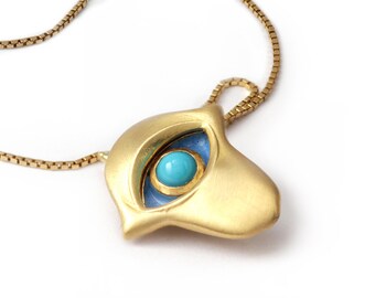 Gold hand necklace, Arizona turquoise, Gold hamsa necklace, Hand with turquoise gemstone, Jewish jewelry, Hand pendant, enamel, Gold hamsa