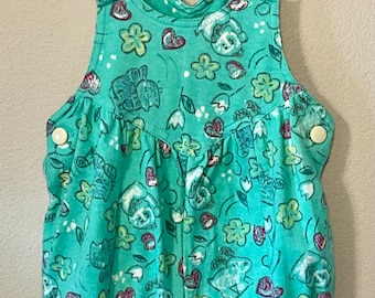 Vintage 90’s Blue-Green Romper with Puppies & Kitties