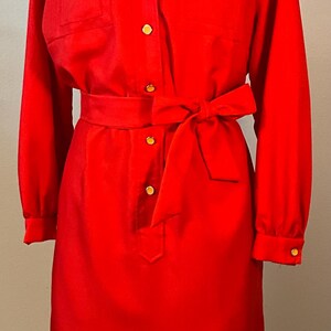 red fitted belted professional dress mid length Women's Petite Belted Midi Shirt Dress in Brown size XL