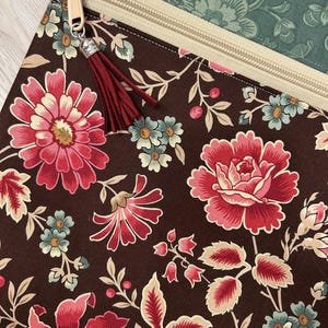 Reproduction Floral Fabric Crossstitch Project Bag, Zippered Pouch iPad sleeve