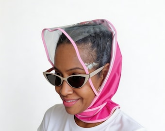 Vintage Pink Rain Bonnet/Scarf Satin Lined