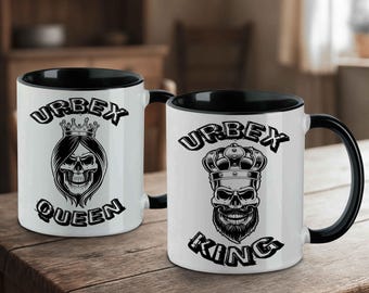 Urbex Mugs - Urbex King & Queen – Skull Design individually or as a set. Gift set for Urban Explorer – Lost Places fans in two colors.