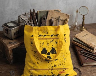 Radioactive & Biohazard Tote Bag: Post-apocalyptic outfit, dystopian bag for end-time events and wasteland look or for urban exploration