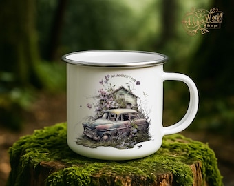 Enamel Mug - Abandoned Cars Motif 1 - Abandoned cars in watercolor style. Gift for Urbexer & car fans with 7 motifs.