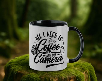 All I Need is Coffee and My Camera Mug – Photographer Gift – Ceramic Mug 330ml – Urban Explorer Mug with Saying in Three Colors