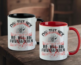 She doesn't do anything, she just wants to take pictures | Urbex mug with skeleton & camera gift for lost place fans and photographers